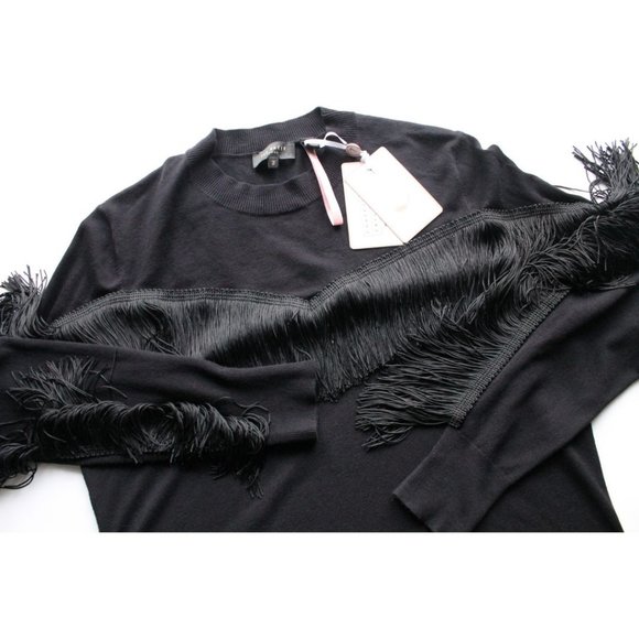 Ted Baker Aniebal Fringe Knit Sweater Black Size TED 2/ US 6 - Picture 6 of 7